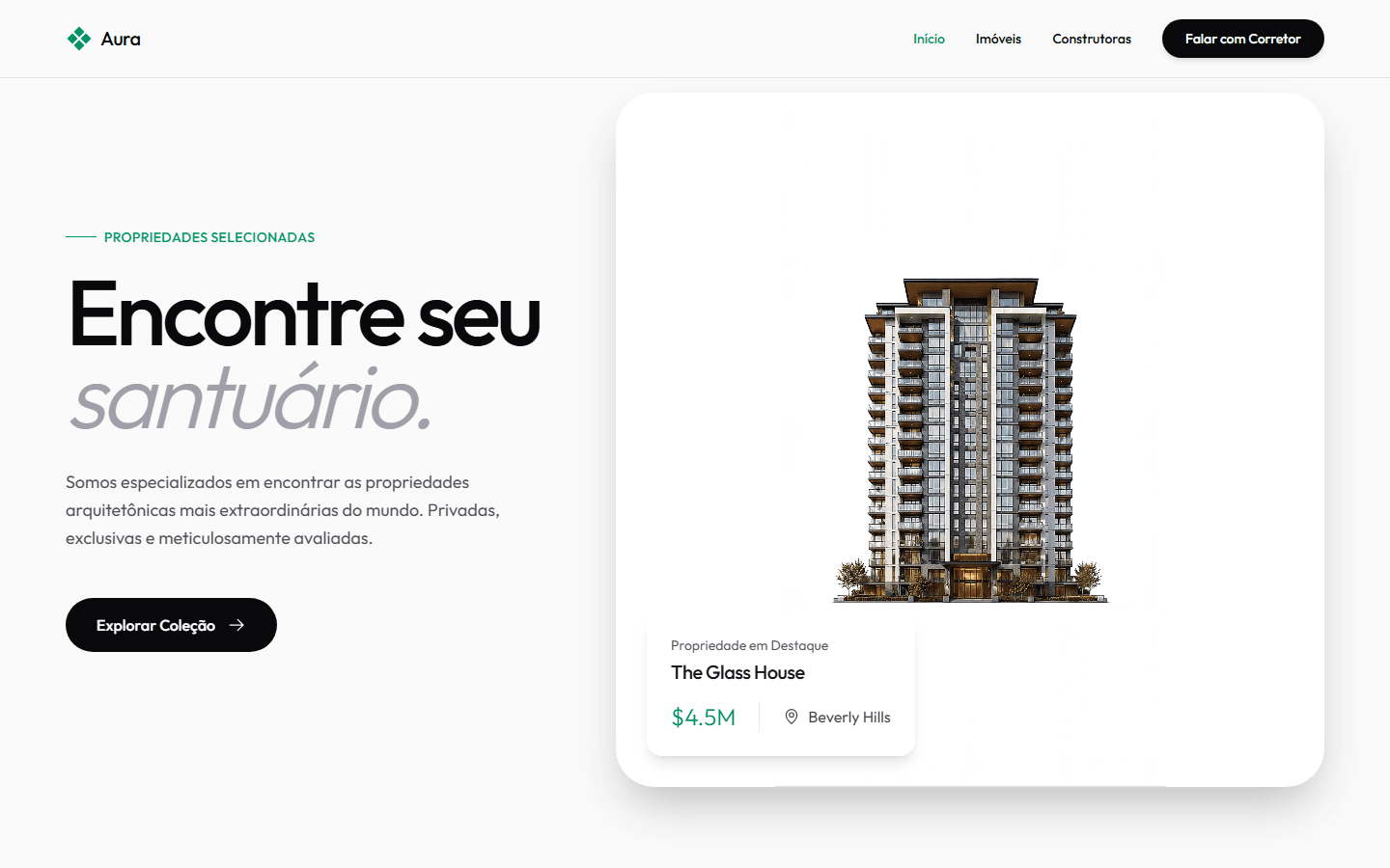 Página inicial do site imobiliário Aura Residences
